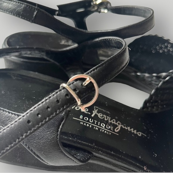 Ferragamo Classic Slingback Sandals Woven Leather Top Black Leather Shoes 8B - Picture 12 of 14